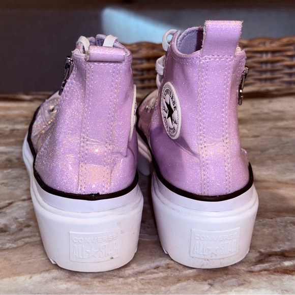 Kids CONVERSE Chuck Taylor All Star lugged lift platform prism glitter. Size 4 - Picture 5 of 9